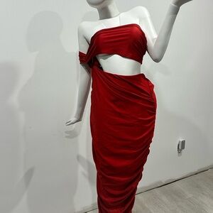 Red Two-Piece Cutout Maxi Dress